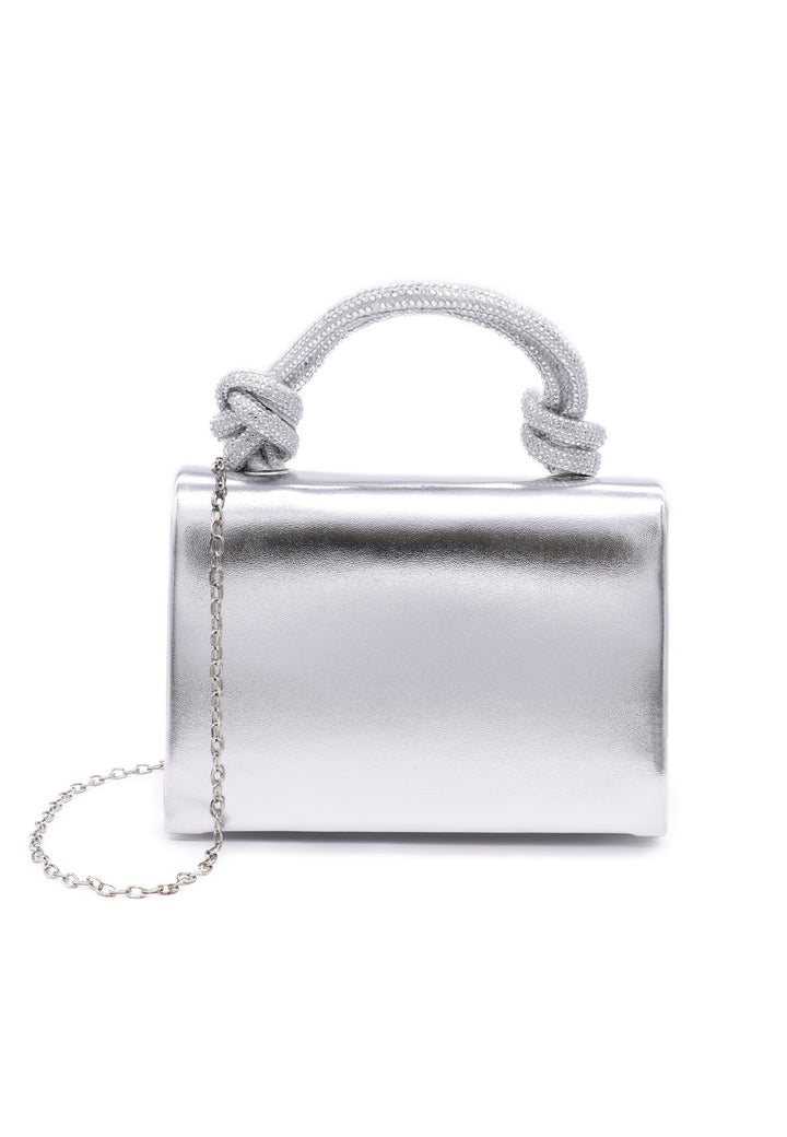 Borsetta Mini bag semplice con manico in strass e catenella per tracolla. Colore argento