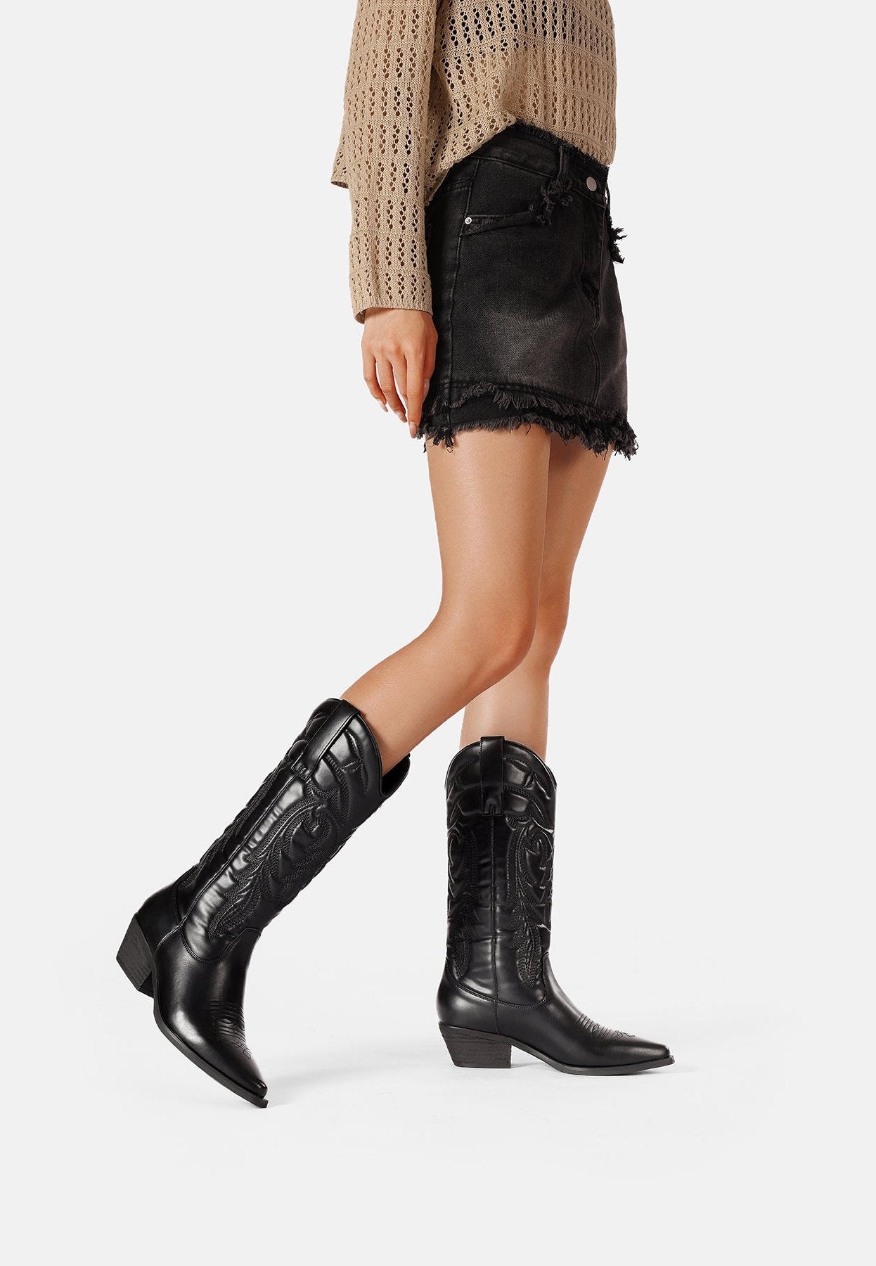 Queen Helena Stivali Texani Stivali Texani Gonna In Pelle E