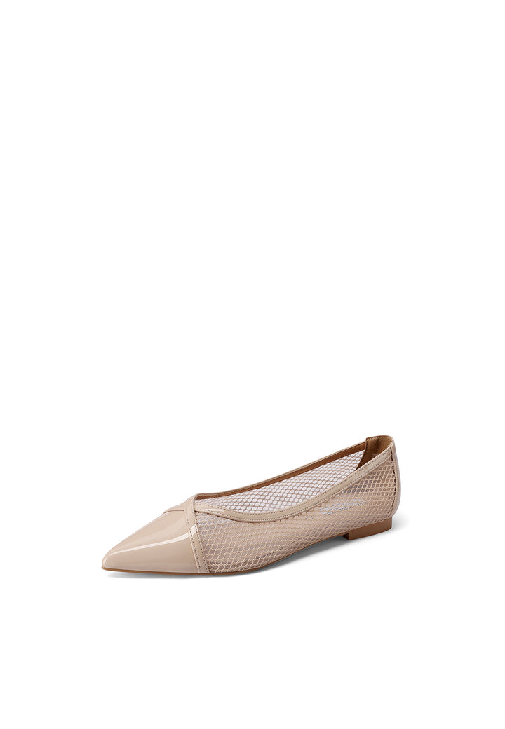 Ballerina traforata con tacco a punta color beige