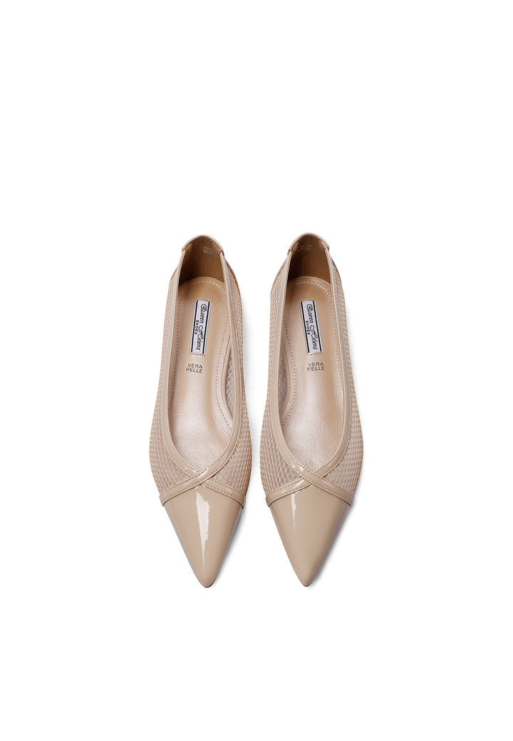 Ballerina traforata con tacco a punta color beige