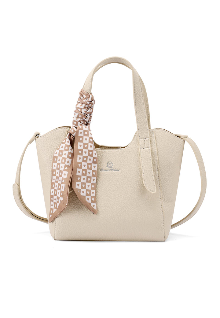 Borsa a manici e tracolla con foulard colore beige