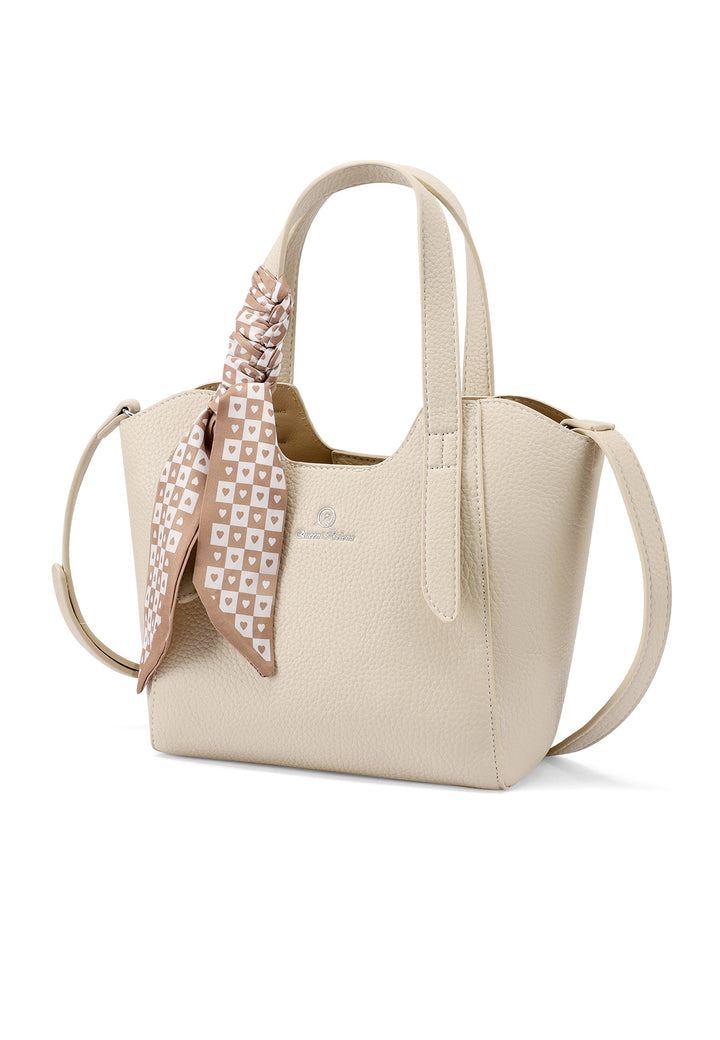 Borsa a manici e tracolla con foulard colore beige