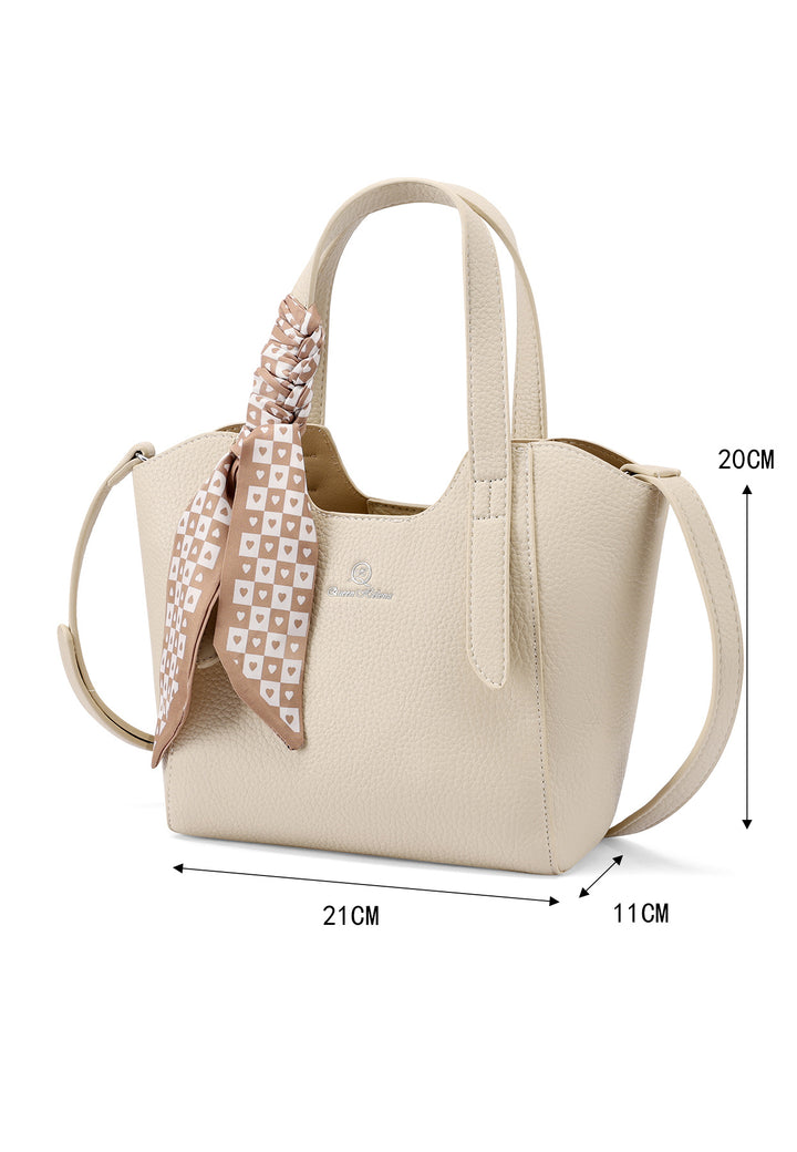 Borsa a manici e tracolla con foulard colore beige