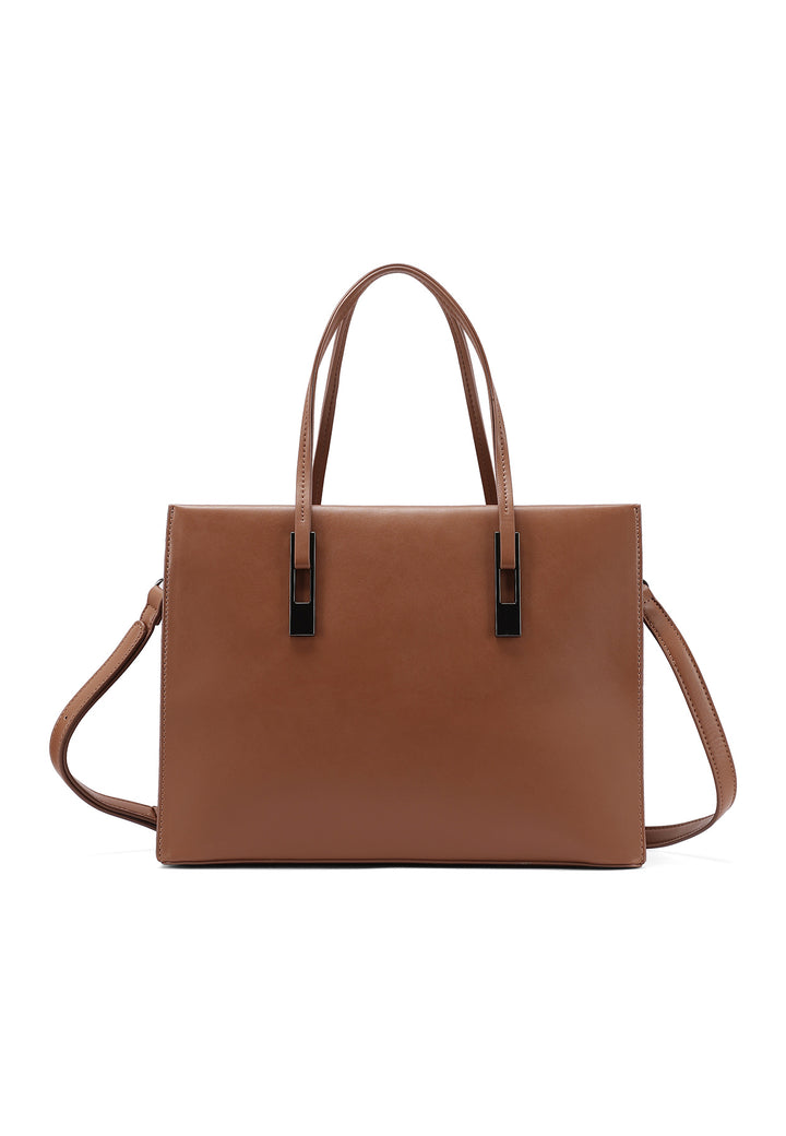 borsa in ecopelle con dettagli metallici sui manici, capiente e chic