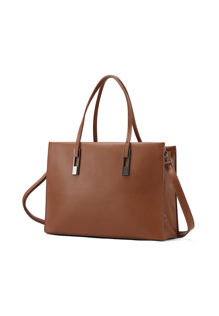 borsa in ecopelle con dettagli metallici sui manici, capiente e chic