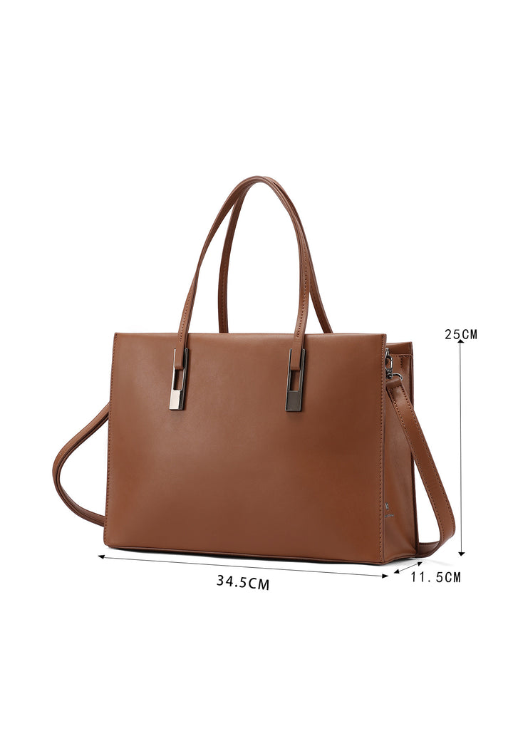 borsa in ecopelle con dettagli metallici sui manici, capiente e chic
