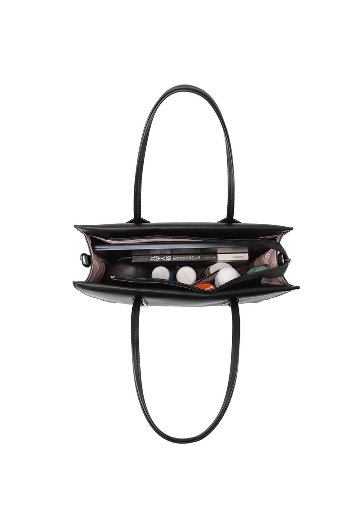 borsa in ecopelle con dettagli metallici sui manici, capiente e chic