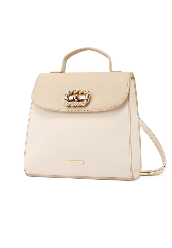 Borsa a zainetto con chiusura in metallo intrecciato colore beige