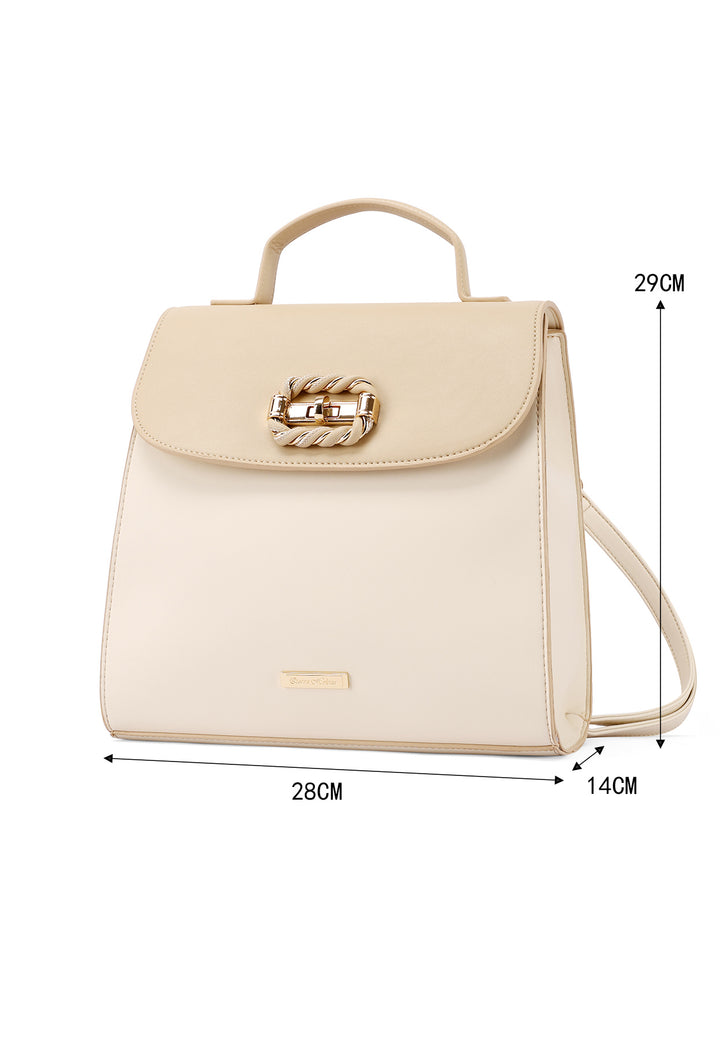 Borsa a zainetto con chiusura in metallo intrecciato colore beige