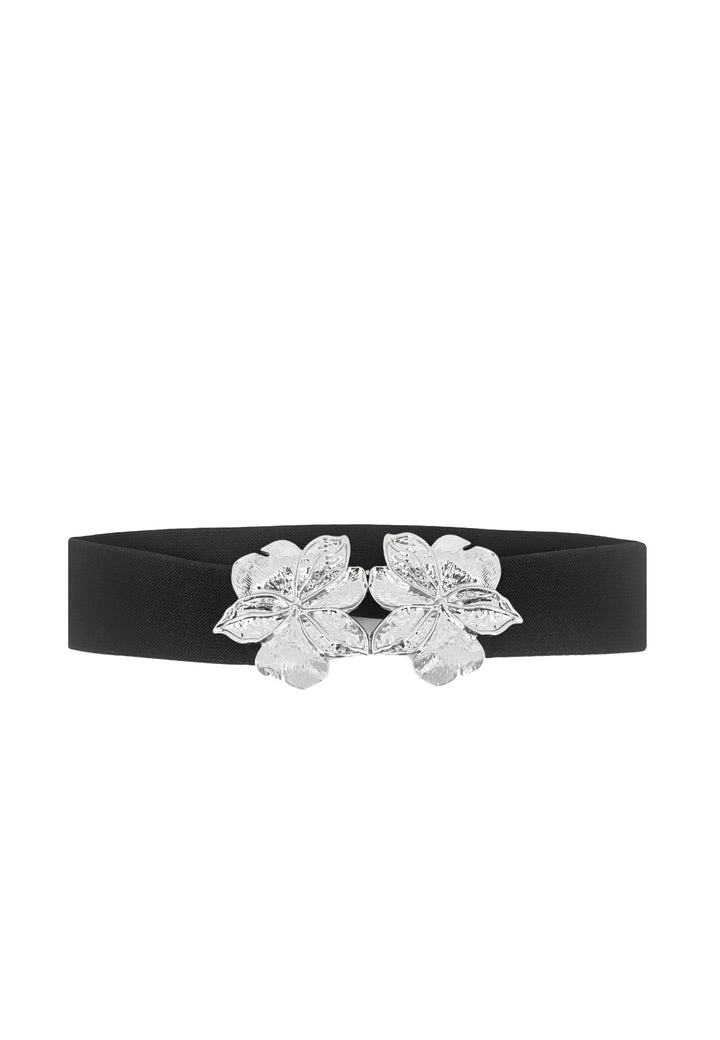 Cintura elastica con decorazione metallica floreale colore argento