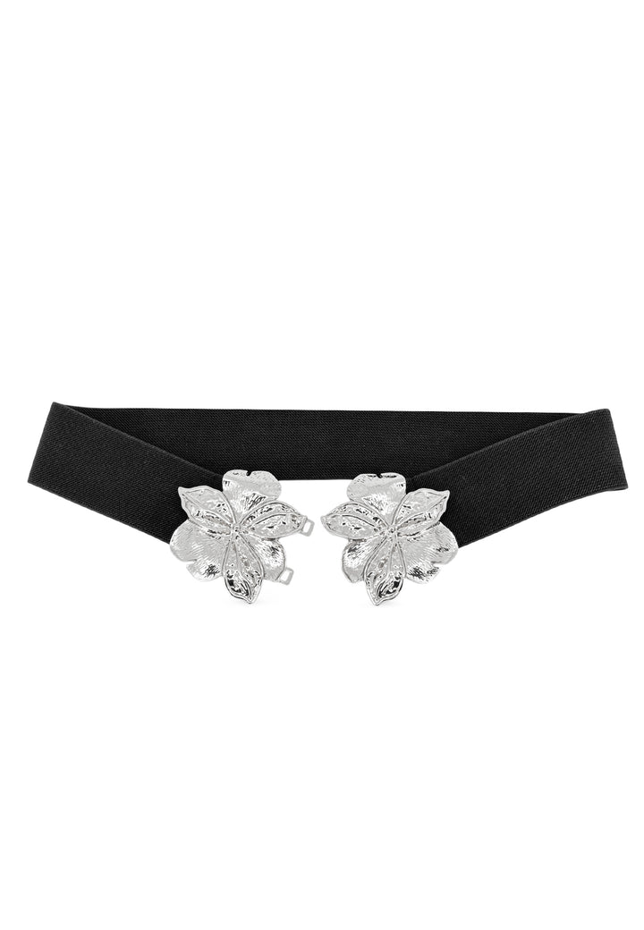 Cintura elastica con decorazione metallica floreale colore argento