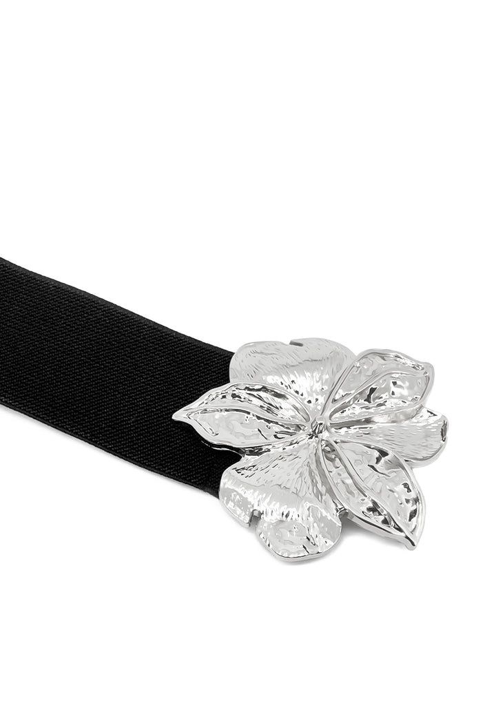 Cintura elastica con decorazione metallica floreale colore argento
