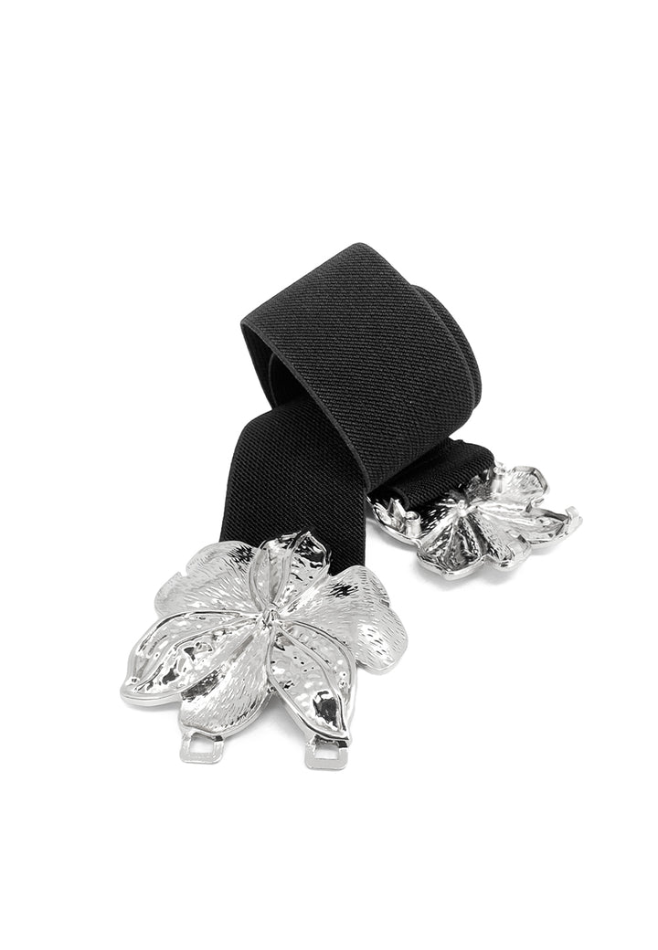 Cintura elastica con decorazione metallica floreale colore argento