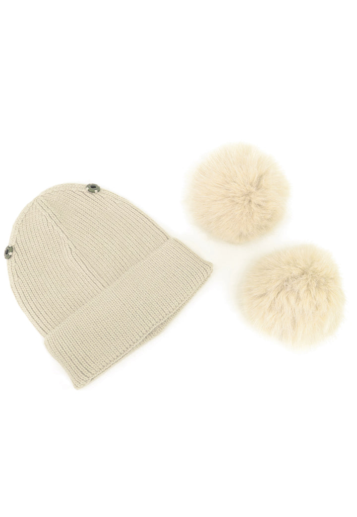 Cappello invernale donna con pon pon di colore beige