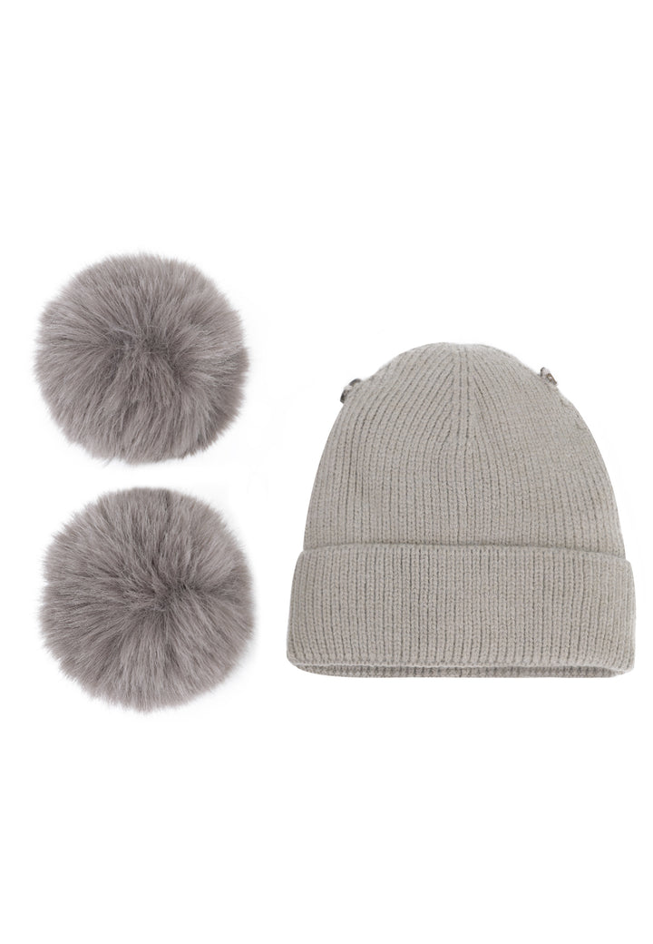 Cappello invernale donna con pon pon di colore grigio