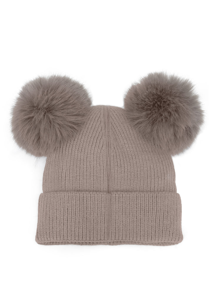 Cappello invernale donna con pon pon di colore taupe