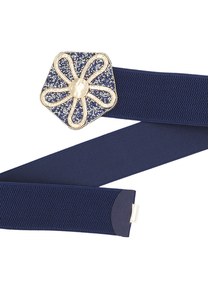 Cintura elastica da donna con fibbia e strass colore blu