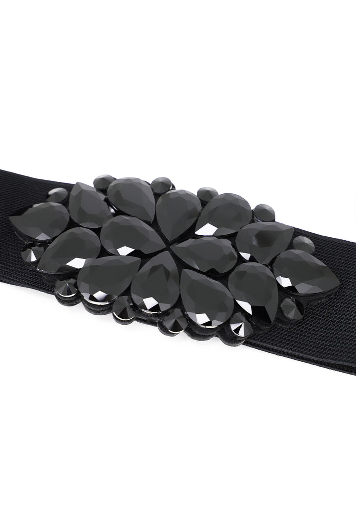 Cintura a vita alta elegante elasticizzata con pietre NERA