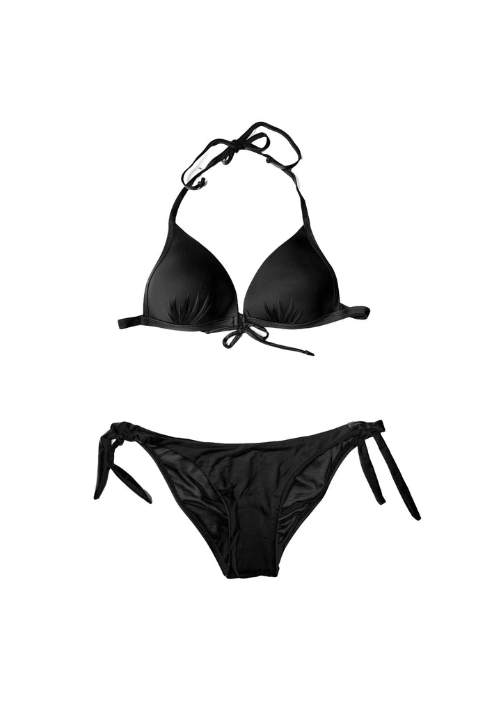 costume da bagno da donna modello bikini due pezzi con lacci colore nero