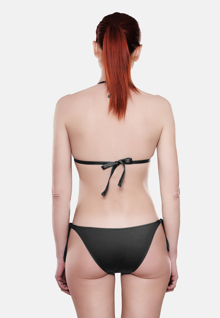 costume da bagno da donna modello bikini due pezzi con lacci colore nero