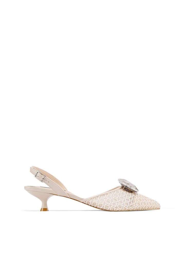 Décolleté slingback con gioiello sulla tomaia e cinturino regolabile colore beige