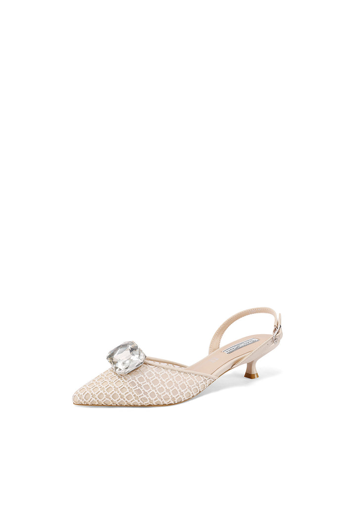 Décolleté slingback con gioiello sulla tomaia e cinturino regolabile colore beige