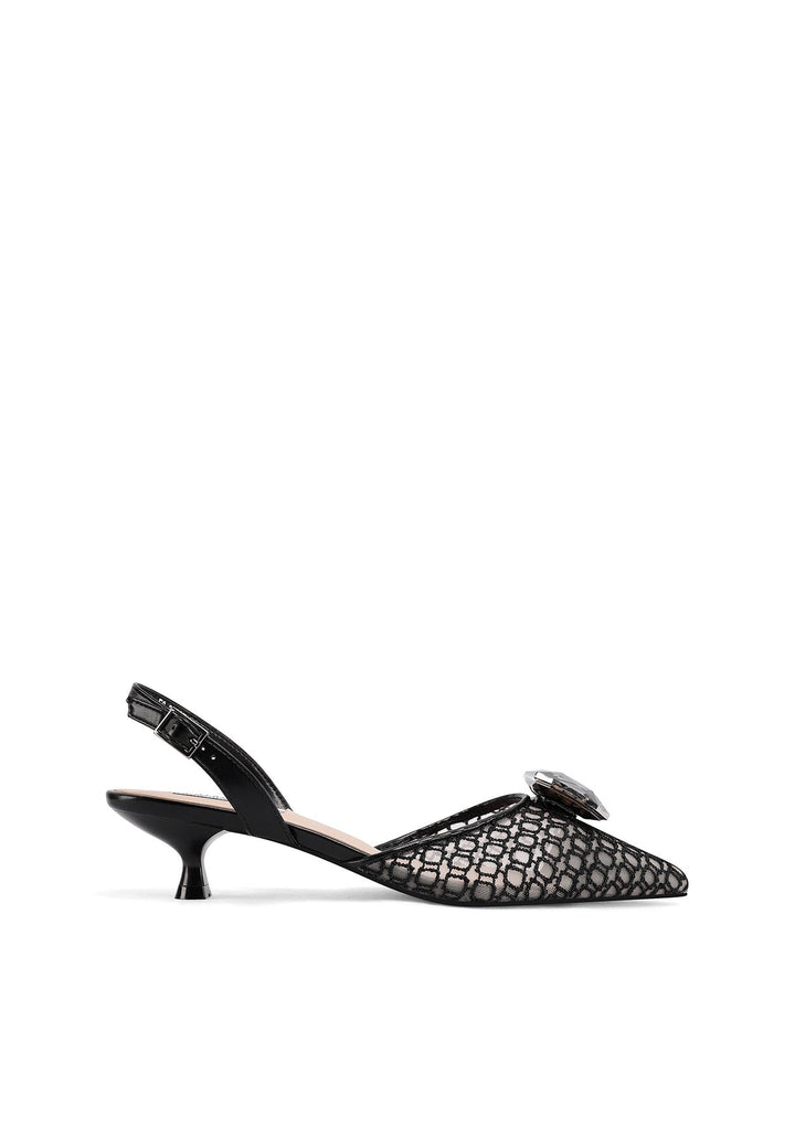 Décolleté slingback con gioiello sulla tomaia e cinturino regolabile colore nero