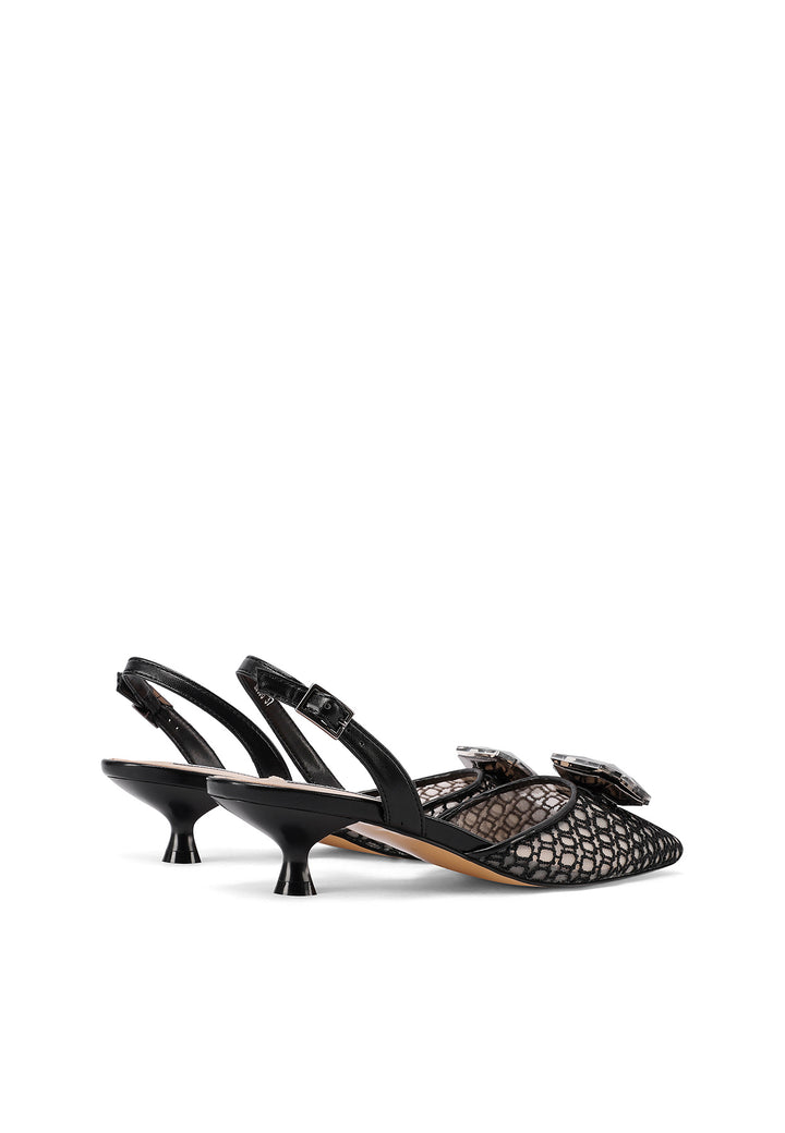 Décolleté slingback con gioiello sulla tomaia e cinturino regolabile colore nero