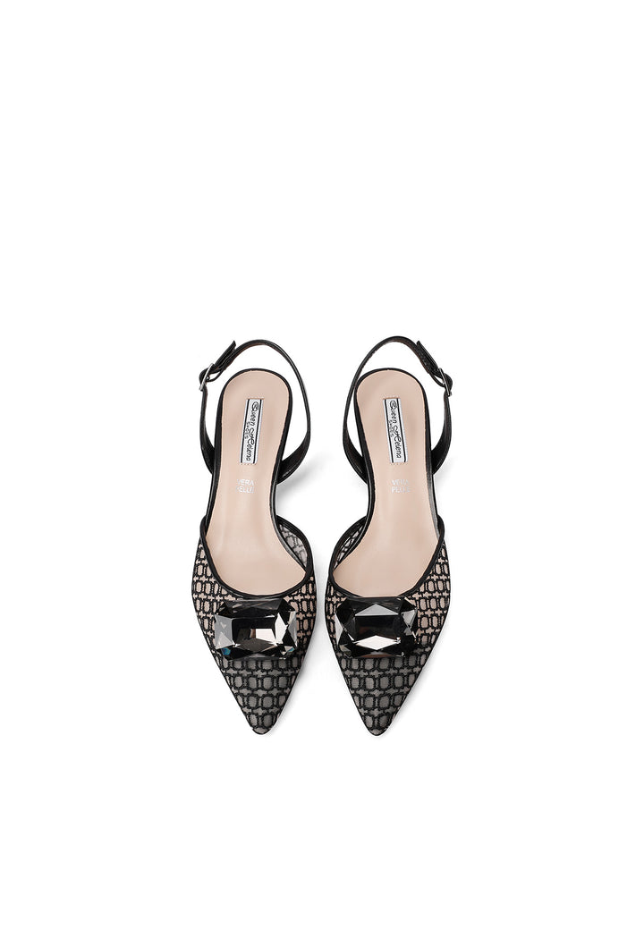 Décolleté slingback con gioiello sulla tomaia e cinturino regolabile colore nero