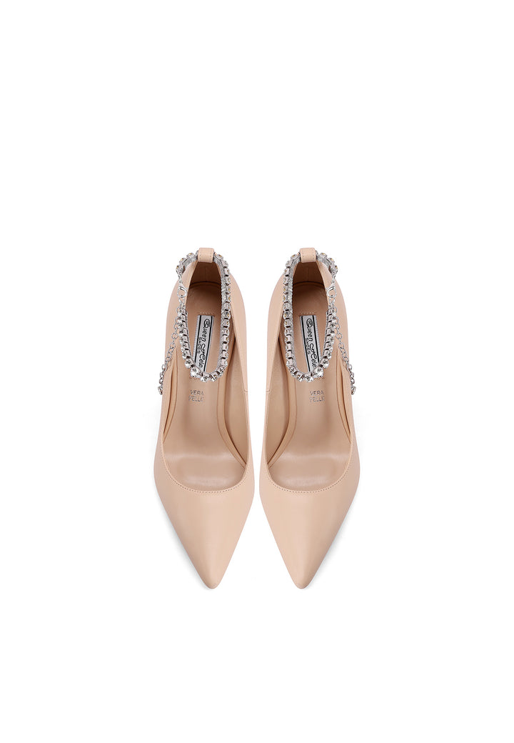 Scarpe Décolleté Con Tacco A Spillo Queen Helena, Cinturino Con Strass, Tacco 10 Cm