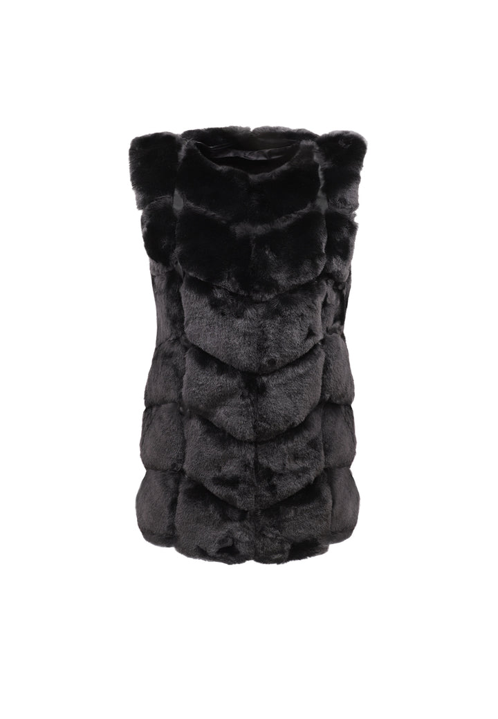 Gilet da donna in ecopelliccia senza cappuccio colore nero