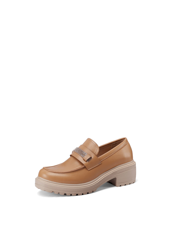 Mocassini con platform da donna colore cammello