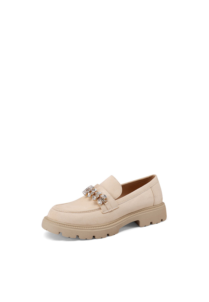 Mocassini da donna con platform e fibbia sulla tomaia color beige