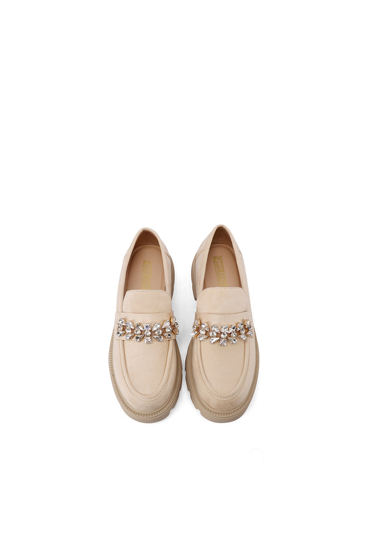 Mocassini da donna con platform e fibbia sulla tomaia color beige