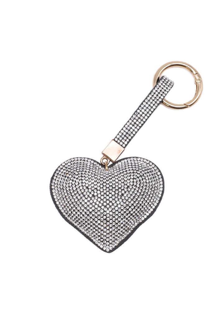 Portachiavi con glitter a forma di cuore colore argento