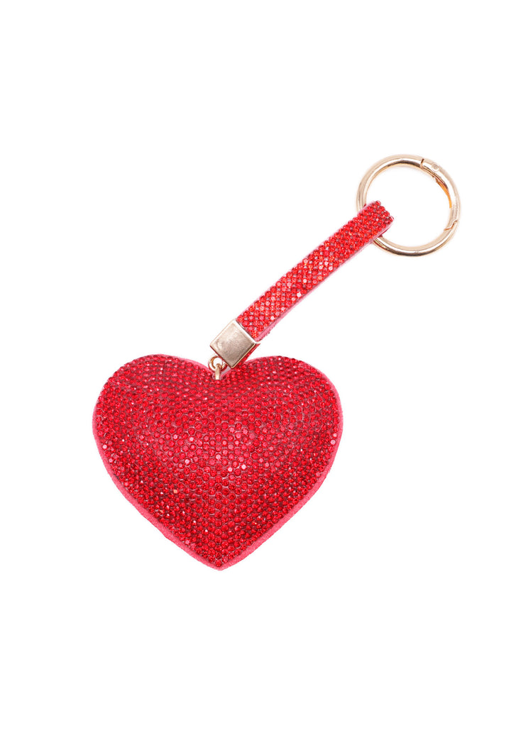 Portachiavi con glitter a forma di cuore colore rosso