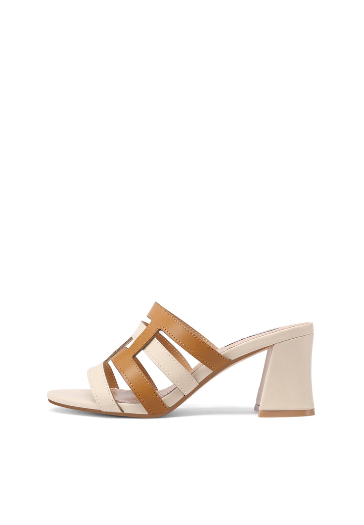 Sandali con fasce e tacco medio color beige