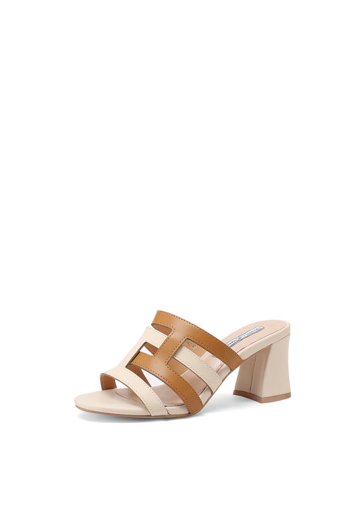 Sandali con fasce e tacco medio color beige