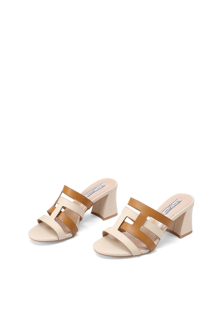 Sandali con fasce e tacco medio color beige