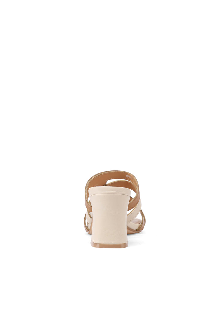 Sandali con fasce e tacco medio color beige