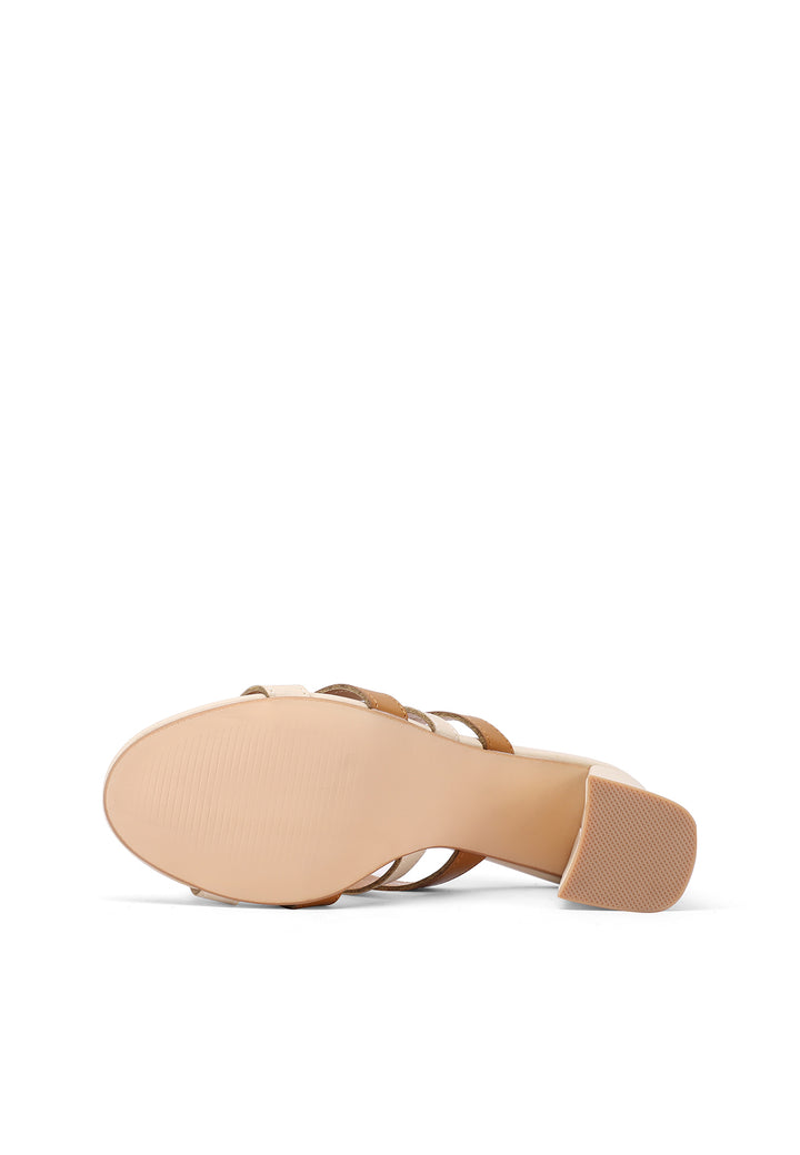 Sandali con fasce e tacco medio color beige