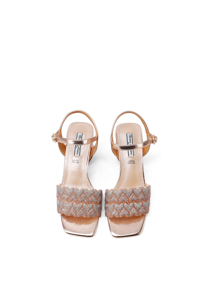 Sandali eleganti con tacco e cinturino color champagne