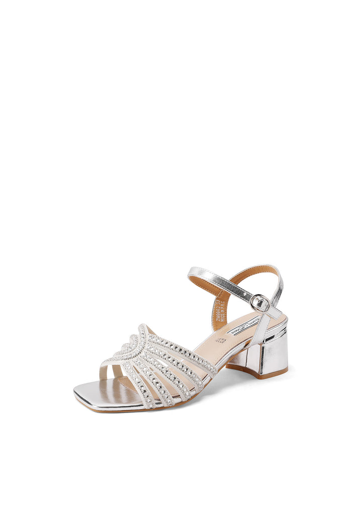 Sandalo elegante con tacco e fascette sul dorso color argento