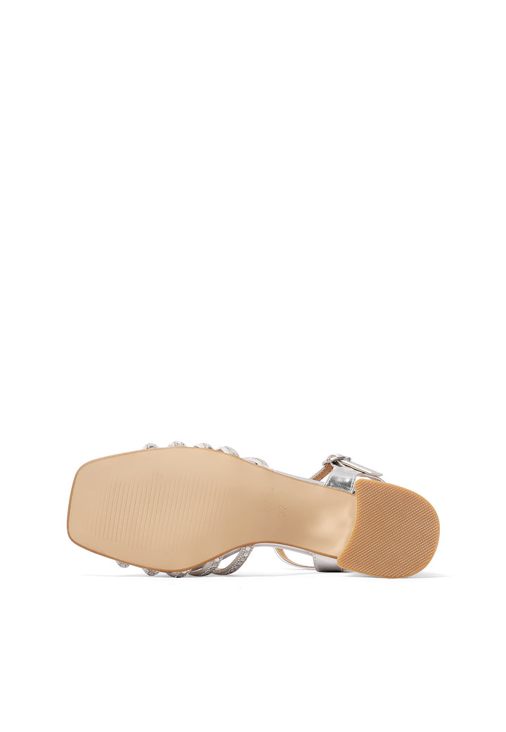 Sandalo elegante con tacco e fascette sul dorso color argento