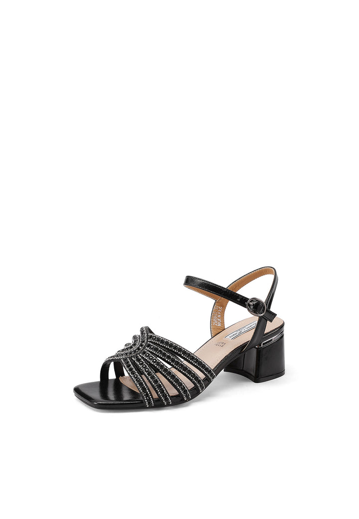 Sandalo elegante con tacco e fascette sul dorso color nero