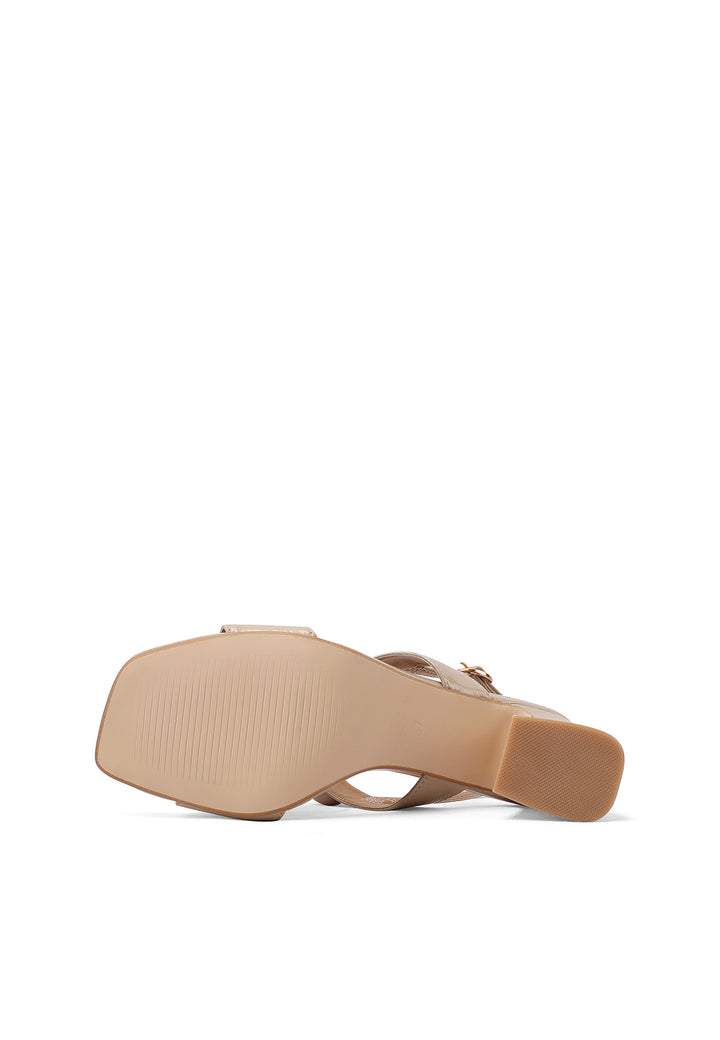 Sandali con tacco largo e decorazioni geometriche sul dorso color nude
