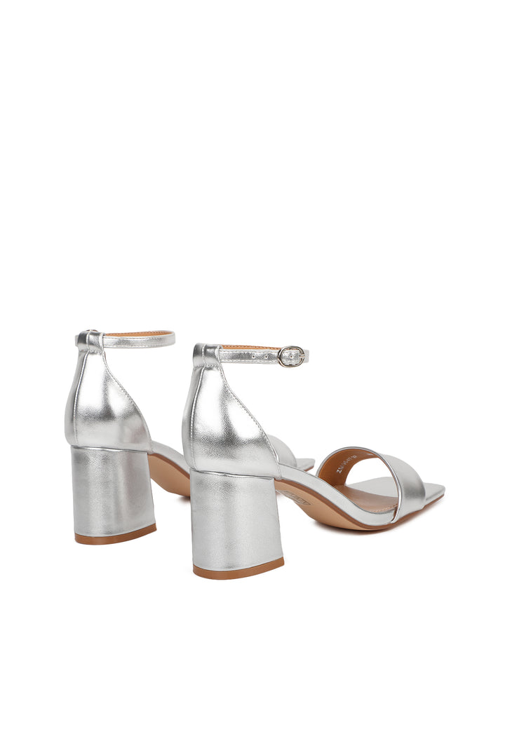 sandali queen helena con tacco 7 cm e cinturino alla caviglia argento