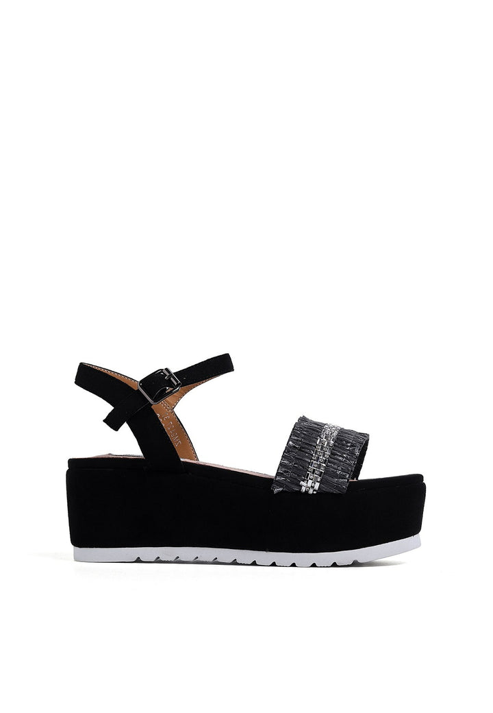 sandali da donna colore nero con plateau fascia con strass e cinturino