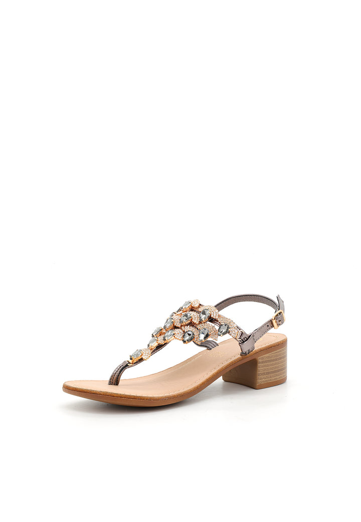 Sandalo gioiello con tacco color pewter
