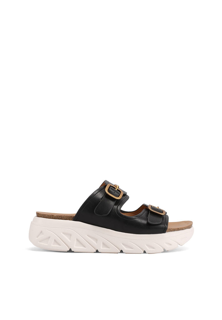 Sandalo con platform e doppia fibbia color nero